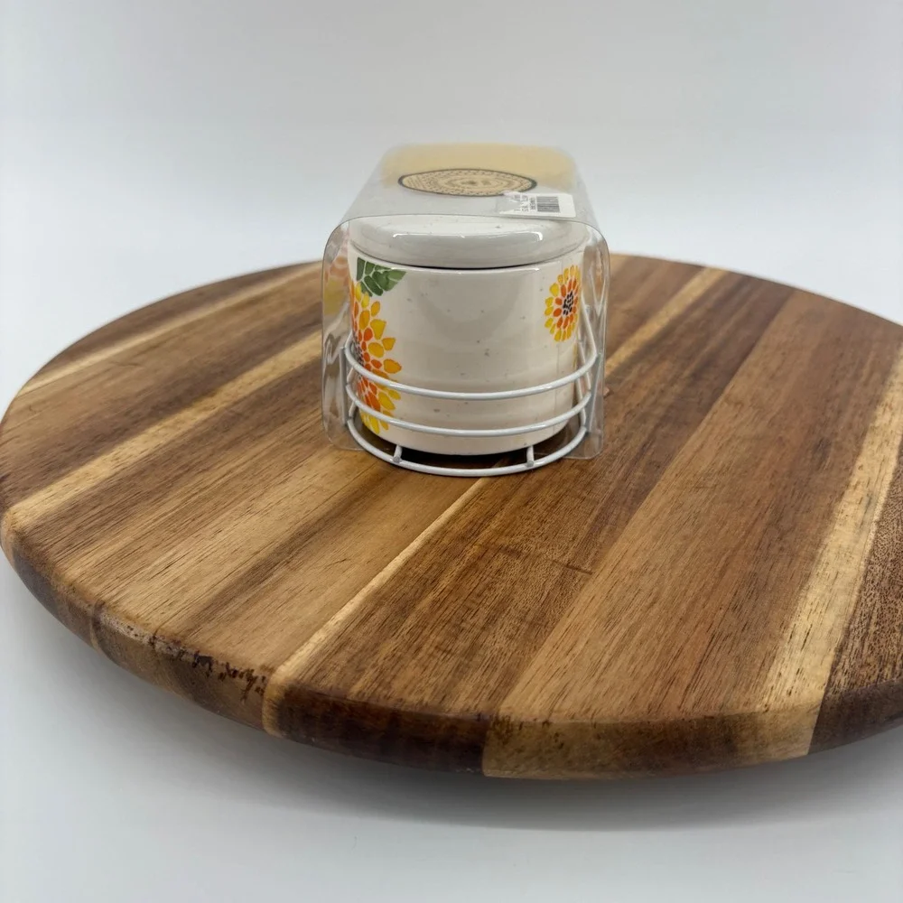 Heartland Hive Sunflower Salt & Pepper Cellars Jars‎ Set Ceramic Metal Holder